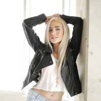 Blonde teen babe Naomi Woods pulling jeans down over ass and legs