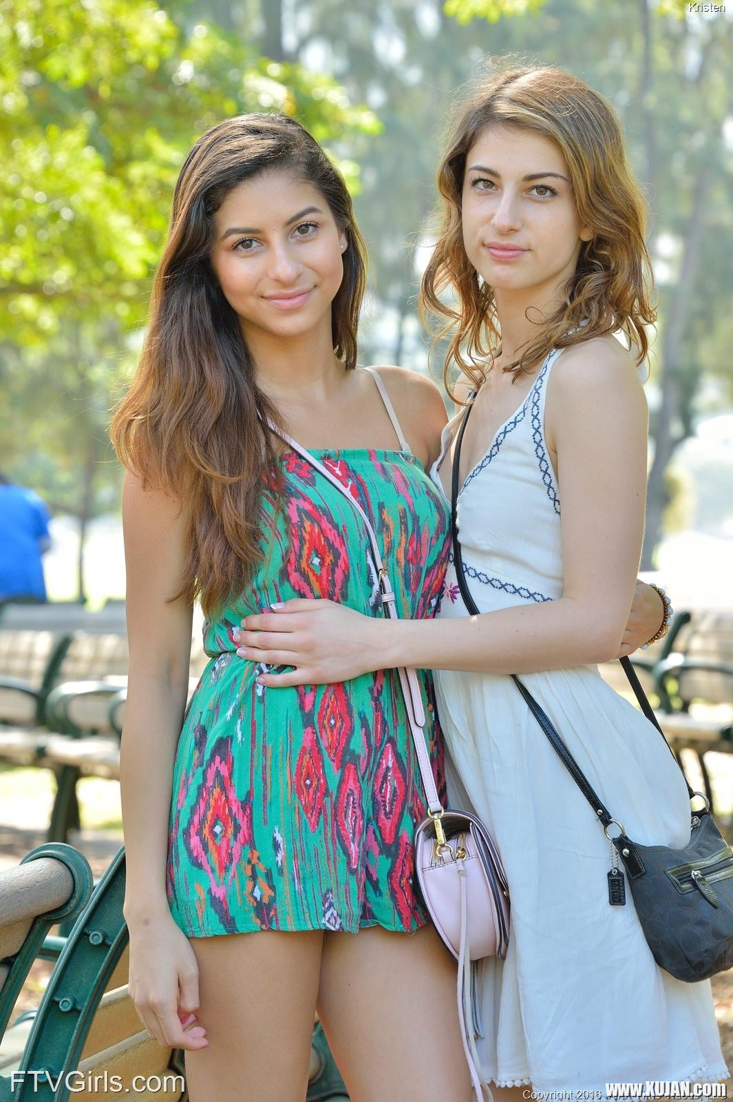 Hot teens Nina and Kristen pleasure each other outside at a park - Photo #2832909