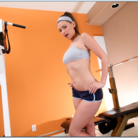 Busty babe Victoria Lawson stripping and posing nude in the gym