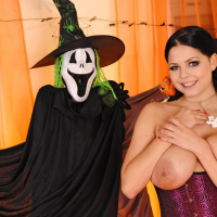 Hot busty pornstar Shione Cooper in a halloween set