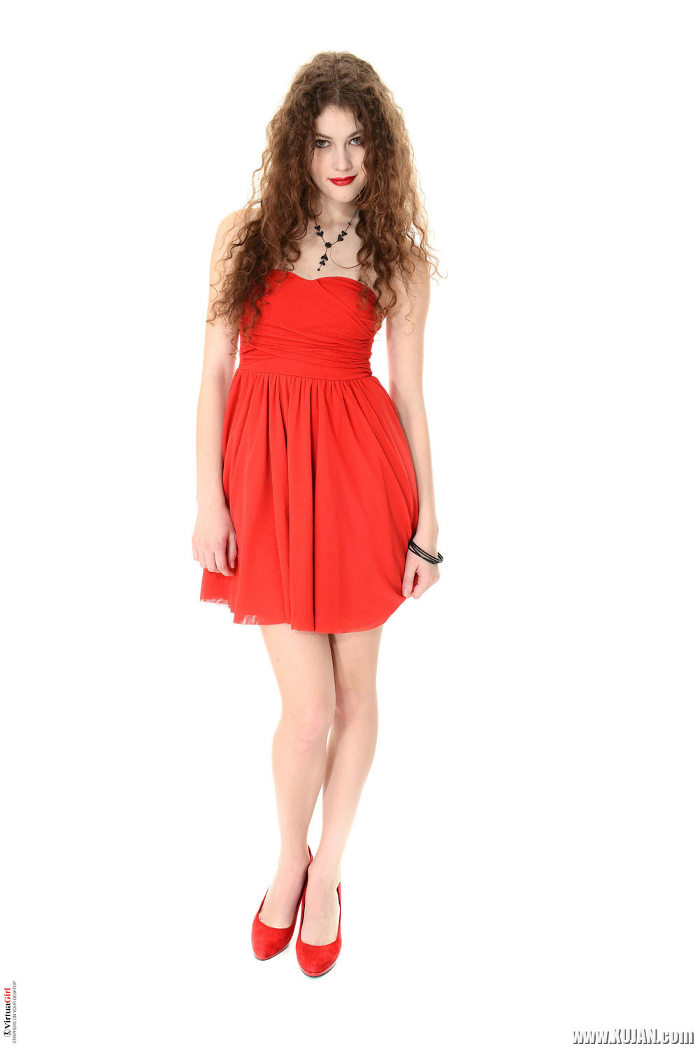 Slender redhead cutie Heidi strips out of her red dress - Photo #2869350