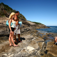 Smoking hot Chloe Delaure fucking two guys in a threesome by the sea