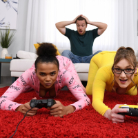 Hot gamers Aria Kai and Alina Ali get banged