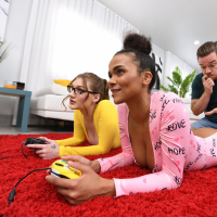 Hot gamers Aria Kai and Alina Ali get banged