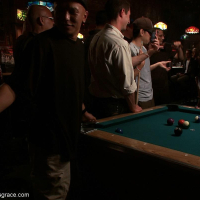 Babe gets tied up whipped and fucked in a public bar