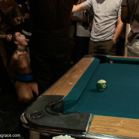 Babe gets tied up whipped and fucked in a public bar