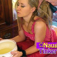 Naughty Tinkerbell gets dunked in a bowl of a Piss