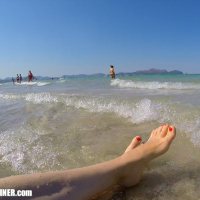 Bikini Big Tits Topless at the Beach Sexy feet swimming in the