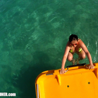 Public nudity topless on the water slide