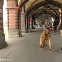 Lullu Gun stripped naked and bdsm crawling with dominant couple