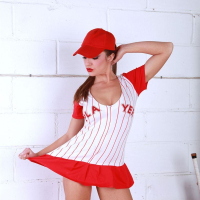 Baseball hottie Cate Harrington toys her tight pink pussy
