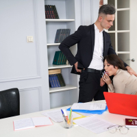 Lovely busty secretary Lola Bredly enjoys sucking and riding dick at work