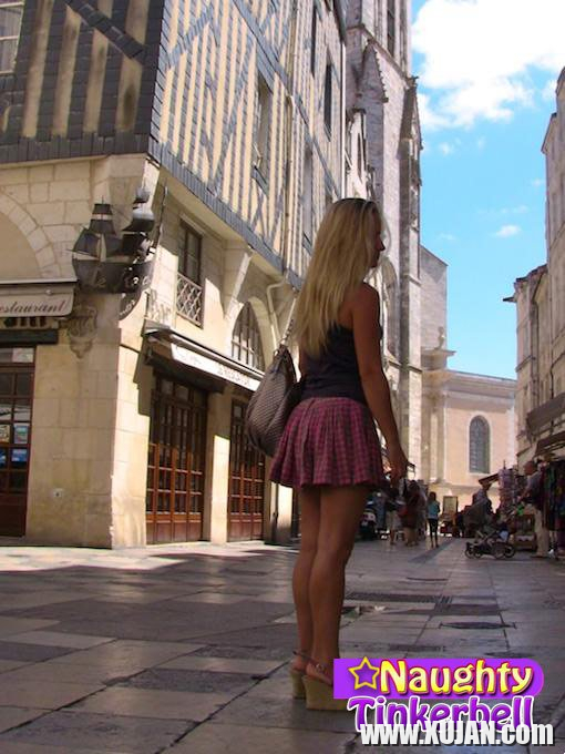 Naughty Tinkerbell flashing shaved Pussy in Public - Photo #3063254