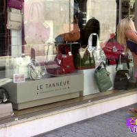 Naughty Tinkerbell flashing shaved Pussy in Public