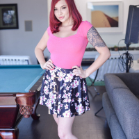 Tattooed redhead teen babe Amber Ivy gets plugged with a black rod