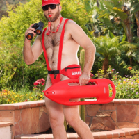 Busty lifeguard Rebel Rhyder gets fucked by bisexual guys during anal 3some
