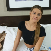 Abby Cross mounts her shaved pussy on a cock