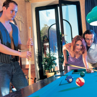 Redhead girl Lenka Gaborova fucking two dudes on the pool table