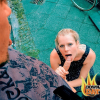 European slut Claudia Bitch fucks a guy outdoors