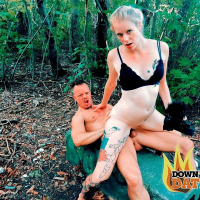 European slut Claudia Bitch fucks a guy outdoors