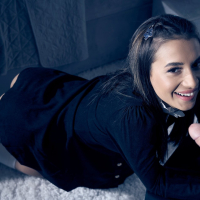 Foxy brunette Vanessa Alessia gets a finger in the mouth during missionary