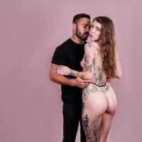 Brunette Eden Ivy with natural tits sucking her boyfriends hard cock