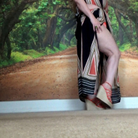 BBW Samantha 38G whoes off her feet in big wedge shoes