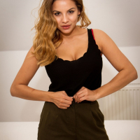 Lacey Banghard takes off her red Bra and Panties