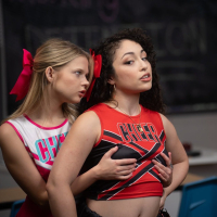 Cheerleaders Coco Lovelock and Pixie Smalls have sex on the table