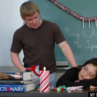 Slutty asian doll Kaiya Lynn gets down and dirty in the classroom