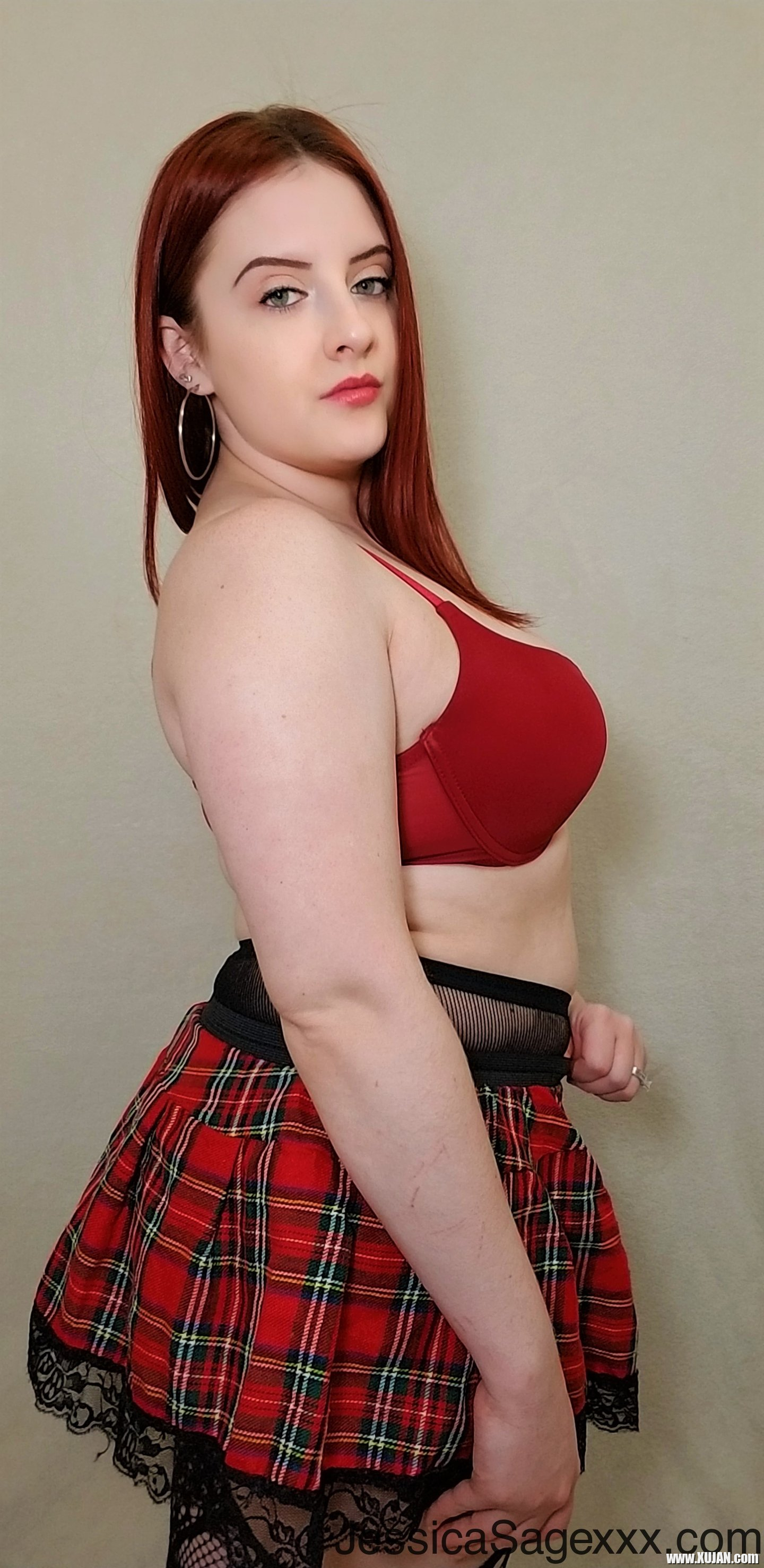 Jessica Sage in Skirt and Stockings shows big Tits - Photo #3206957