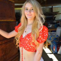 Cute girl Stephanie Gwen flashing her small boobs outdoors