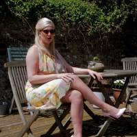 Michelle Barrett wearing vintage Lingerie in the Garden