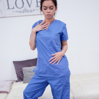 Guy with a long dick fucks beautiful brunette nurse Angelina Moon
