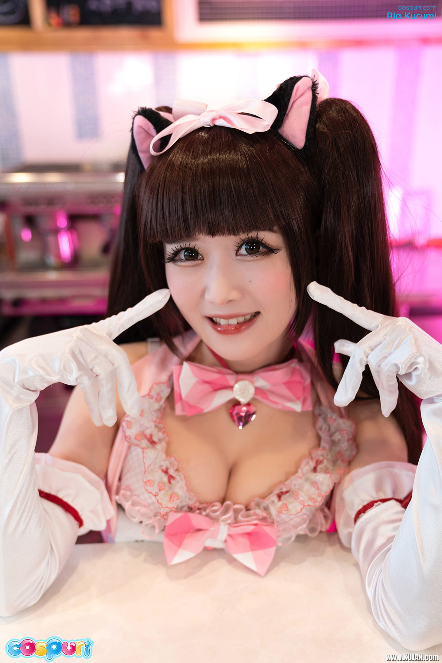Hot cosplay girl Ria Kurumi strips flahing her shaved cunt - Photo #3229109