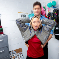 Naughty asian shoplifter Asia Lee gets exposed by security guard