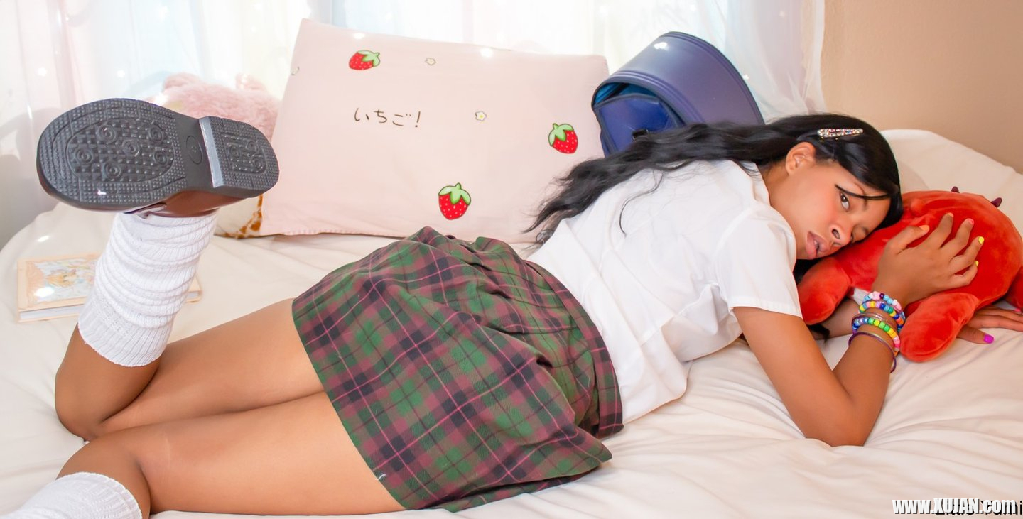Cute schoolgirl Little Yumi teasing with her tight shaved pussy - Photo #3232357