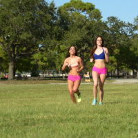 Stacey Levine and Amara Romani work out together