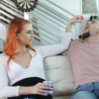 Lusty redhead babe Xeena Mae gets her pussy filled with sticky jizzload