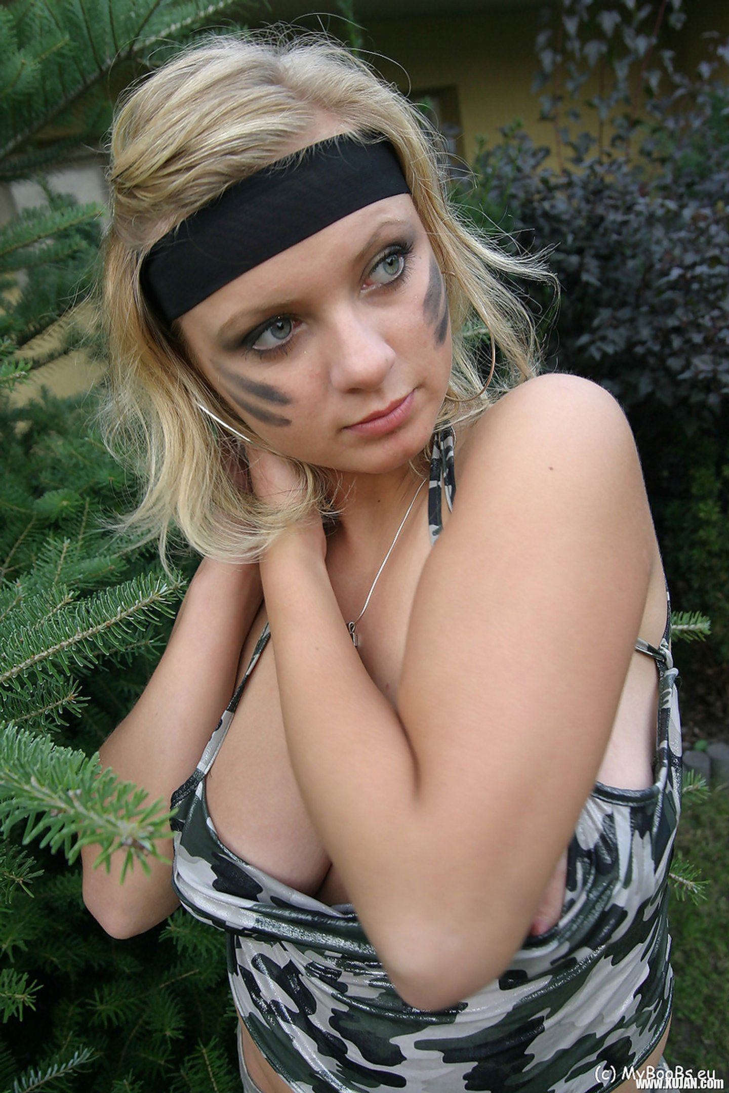 Busty Babe Malina May strips her sexy Army Outfit - Photo #3237380