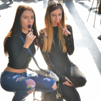 Stella Cox shares black Dildo with Lana Rhoades