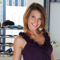 Solo brunette Sky Rodgers with natural tits and shaved love tube