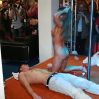 Cathy Heaven doing a Stripshow in the FreeOnes booth