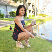 Ryder Rey shows hot twat outside with pretty smile