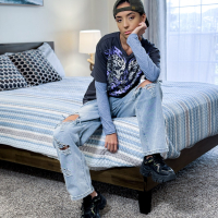 Quickie in the bedroom with small boobs roommate Sasha Tatcha