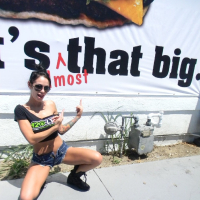 Hot latin babe Angelina Valentine posing in tiny denom shorts outdoors