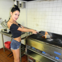 Hot latin babe Angelina Valentine posing in tiny denom shorts outdoors