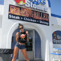 Hot latin babe Angelina Valentine posing in tiny denom shorts outdoors