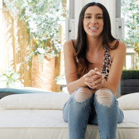 Seductive young brunette Angelina Lati shows sucking and fucking skills