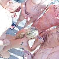 Teen Vinna Reed in outdoor Orgy with six old Guys